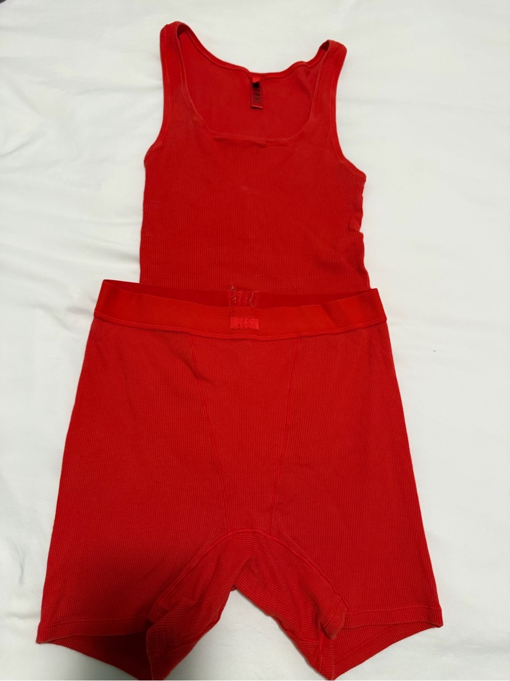 SKIMS limited edition cotton rib red tank and boxer set